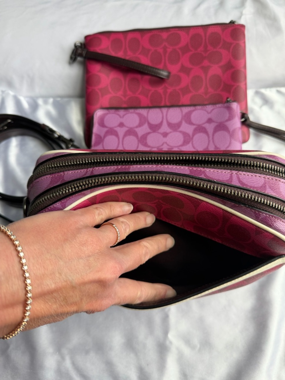 Coach JES Magenta and Purple Signature Crossbody Trio